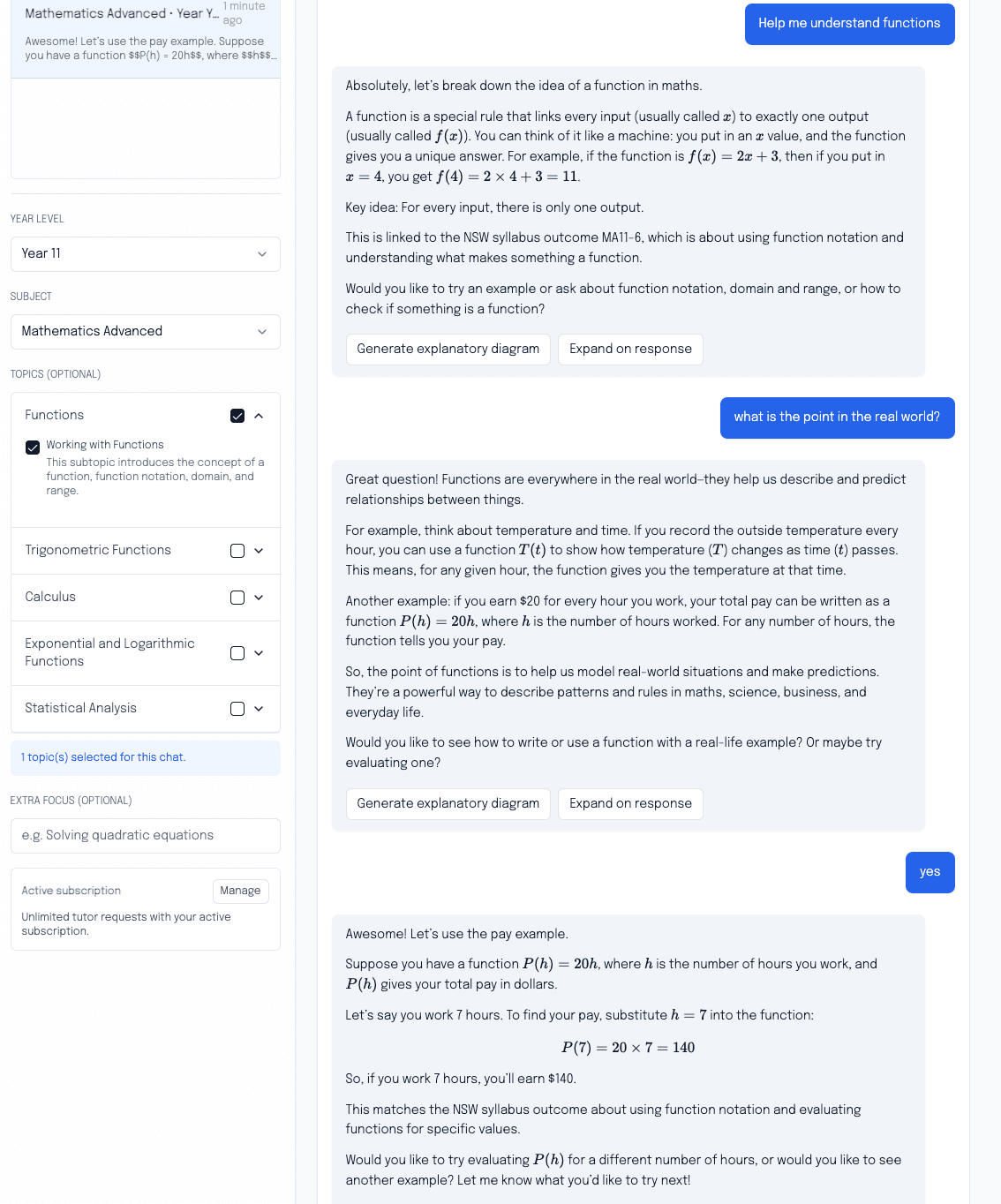 AI tutor guiding a student through problem solving steps
