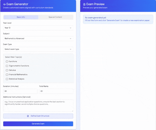 Animated view of the EdEase exam generator and auto-marking analytics